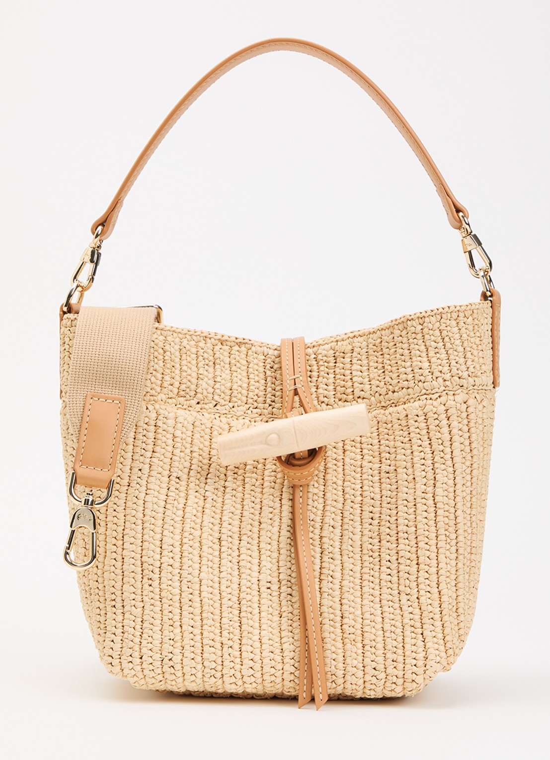 Longchamp Le Roseau crossbodytas XS met details van kalfsleer - voorkant 5 beige