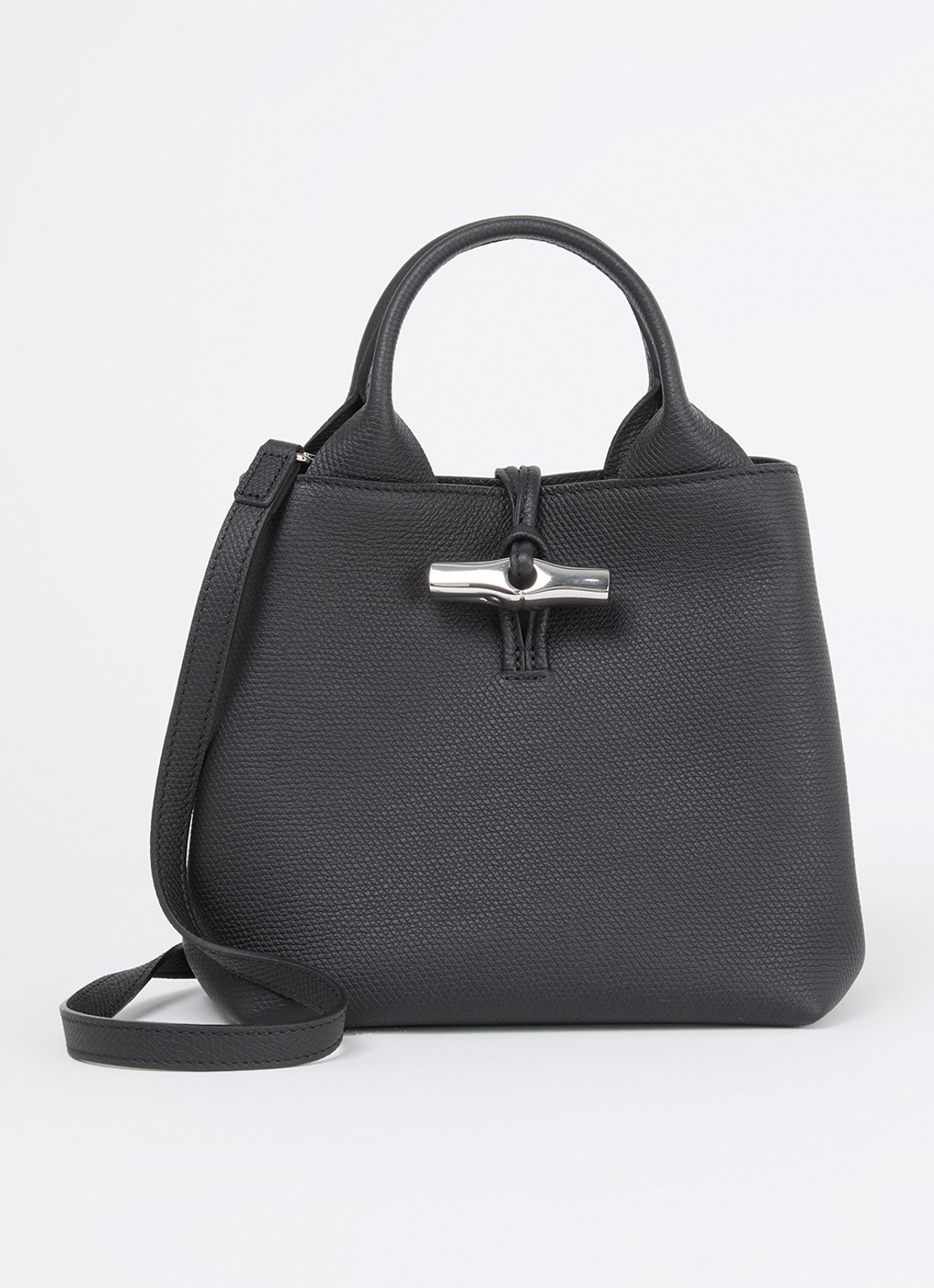 Longchamp Le Roseau handtas S van leer met afneembare schouderriem - voorkant 2 zwart
