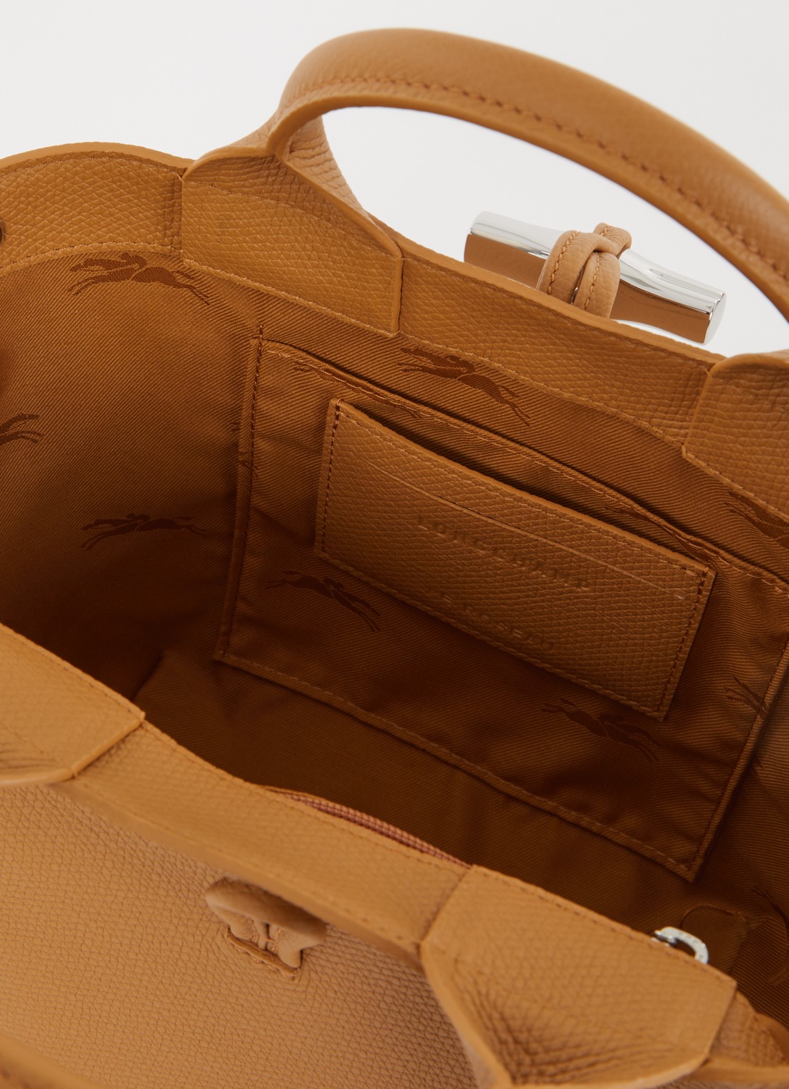 Longchamp Le Roseau handtas S van leer met afneembare schouderriem  - detail 4 cognac
