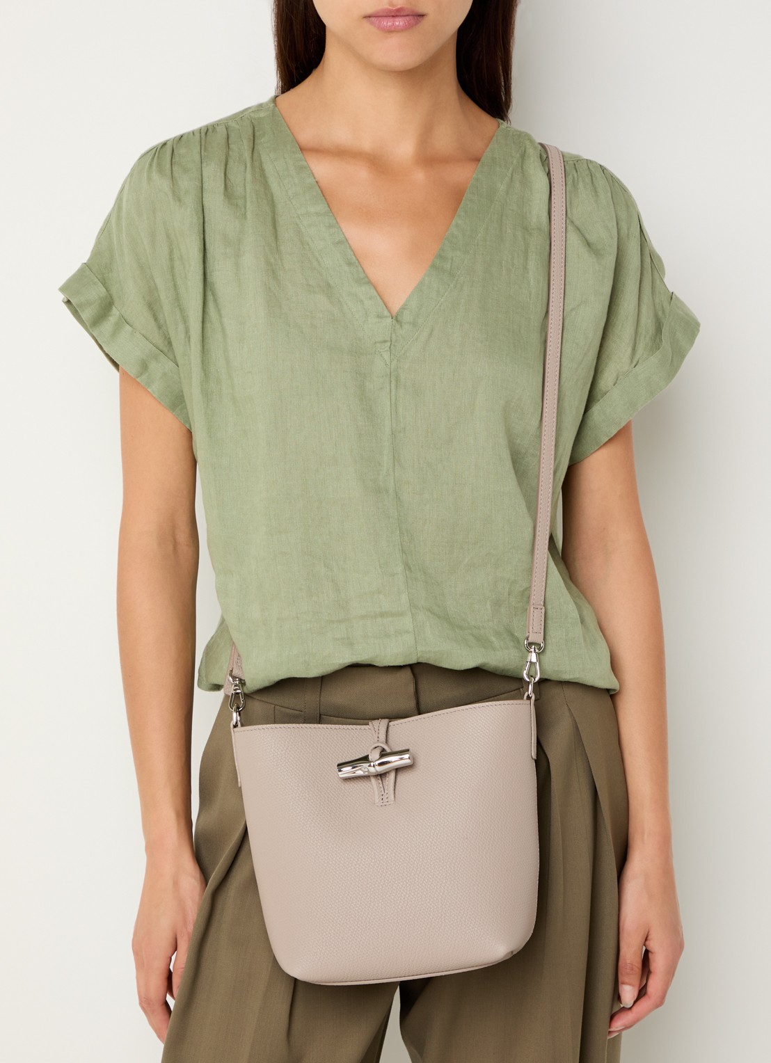 Longchamp Le Roseau handtas XS van leer met afneembare schouderriem - voorkant 7 beige