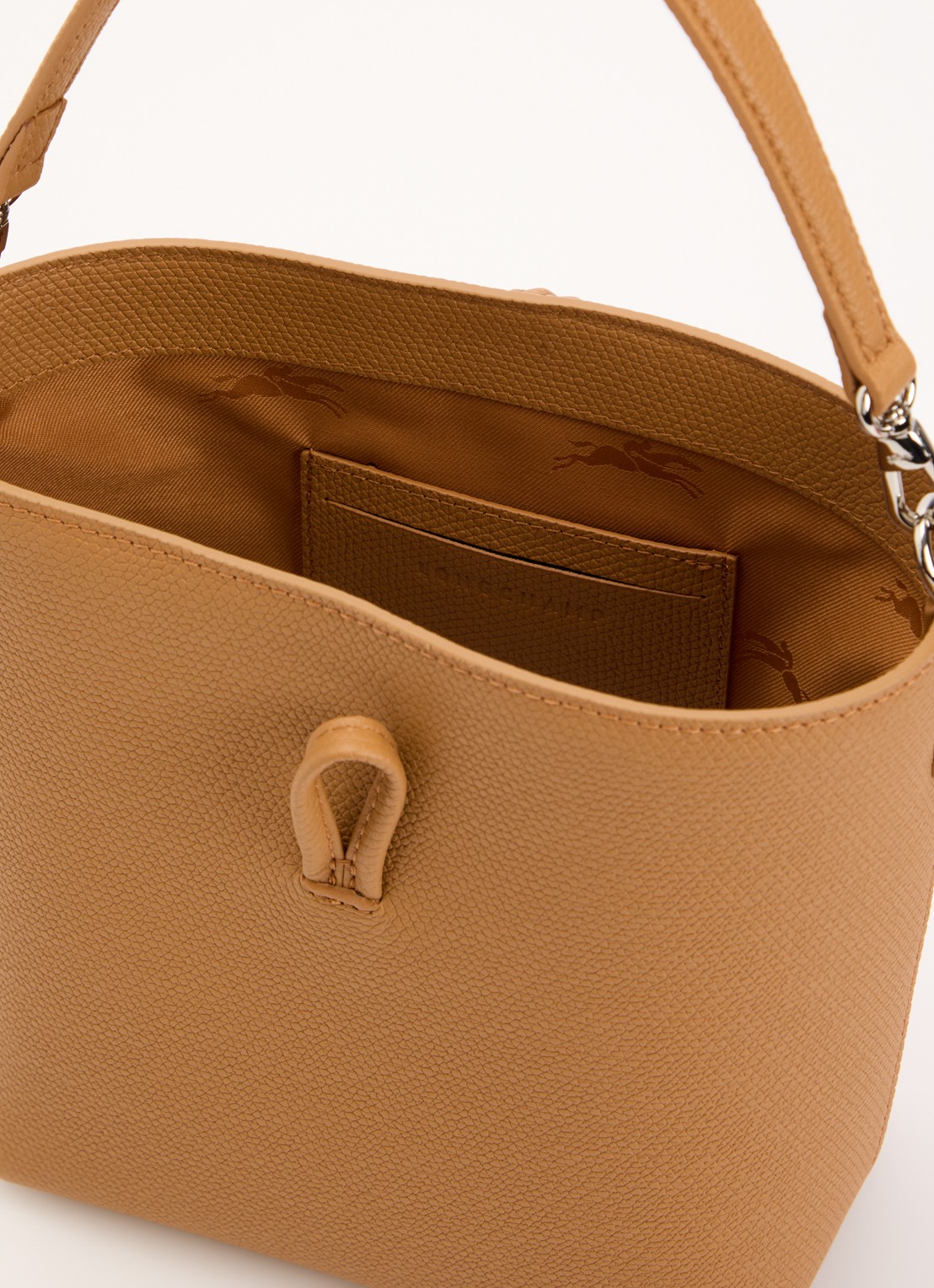 Longchamp Le Roseau handtas XS van leer met afneembare schouderriem - detail 4 camel