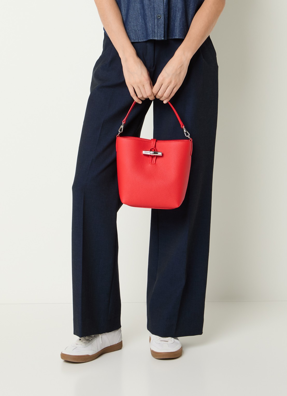 Longchamp Le Roseau handtas XS van leer met afneembare schouderriem - voorkant 3 rood