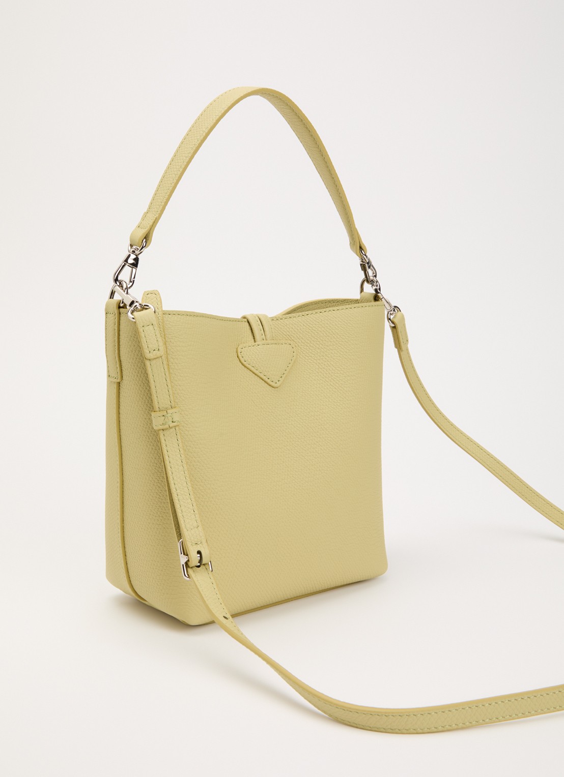 Longchamp Le Roseau handtas XS van leer met afneembare schouderriem - achterkant lichtgroen