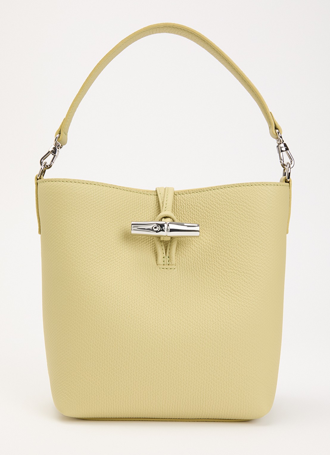 Longchamp Le Roseau handtas XS van leer met afneembare schouderriem - voorkant 2 lichtgroen
