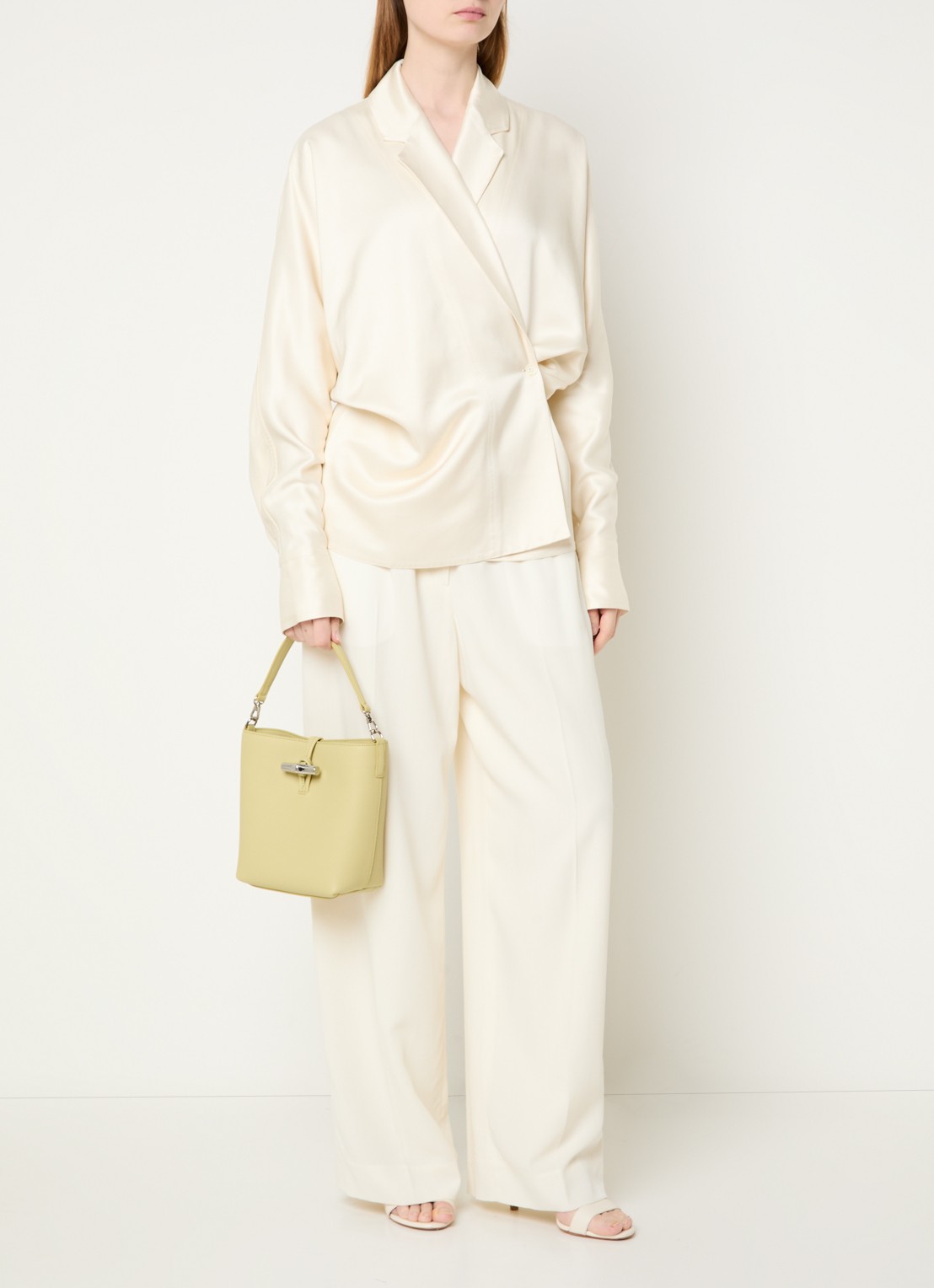 Longchamp Le Roseau handtas XS van leer met afneembare schouderriem - voorkant 4 lichtgroen