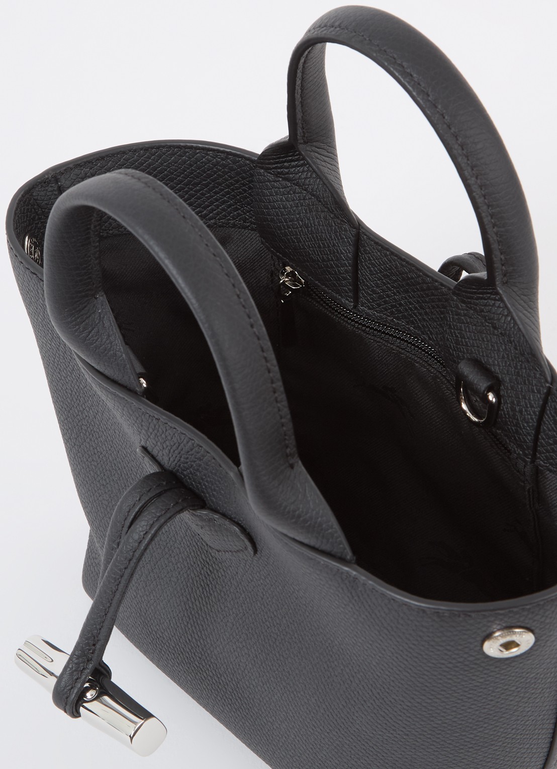 Longchamp Le Roseau handtas XS van leer - detail zwart