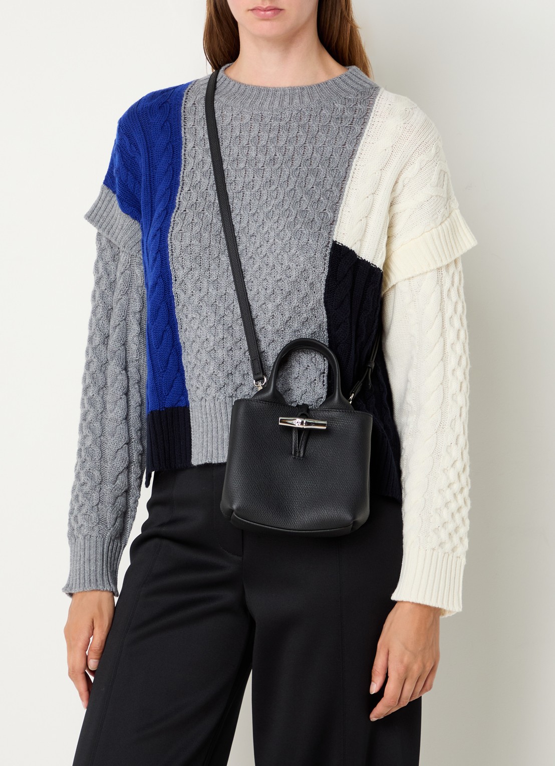 Longchamp Le Roseau handtas XS van leer - voorkant 5 zwart