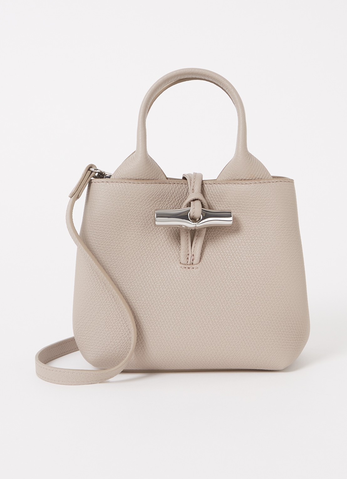 Longchamp Le Roseau handtas XS van leer - voorkant 4 beige