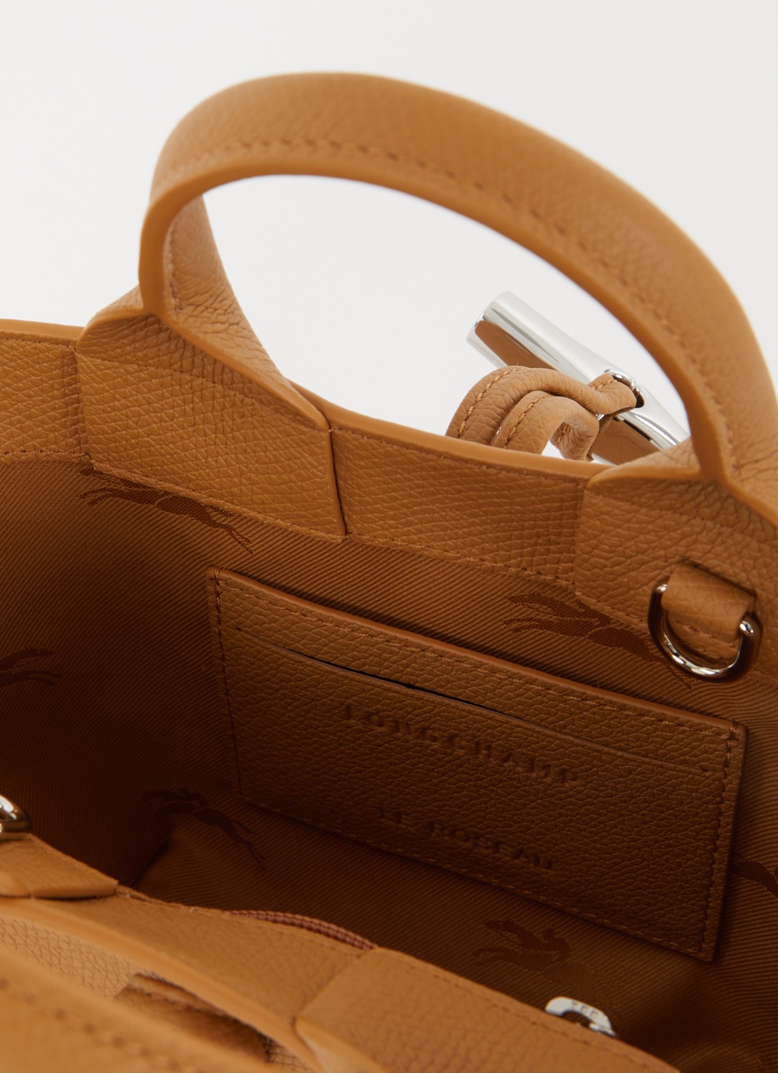 Longchamp Le Roseau handtas XS van leer - detail 5 donkeroranje