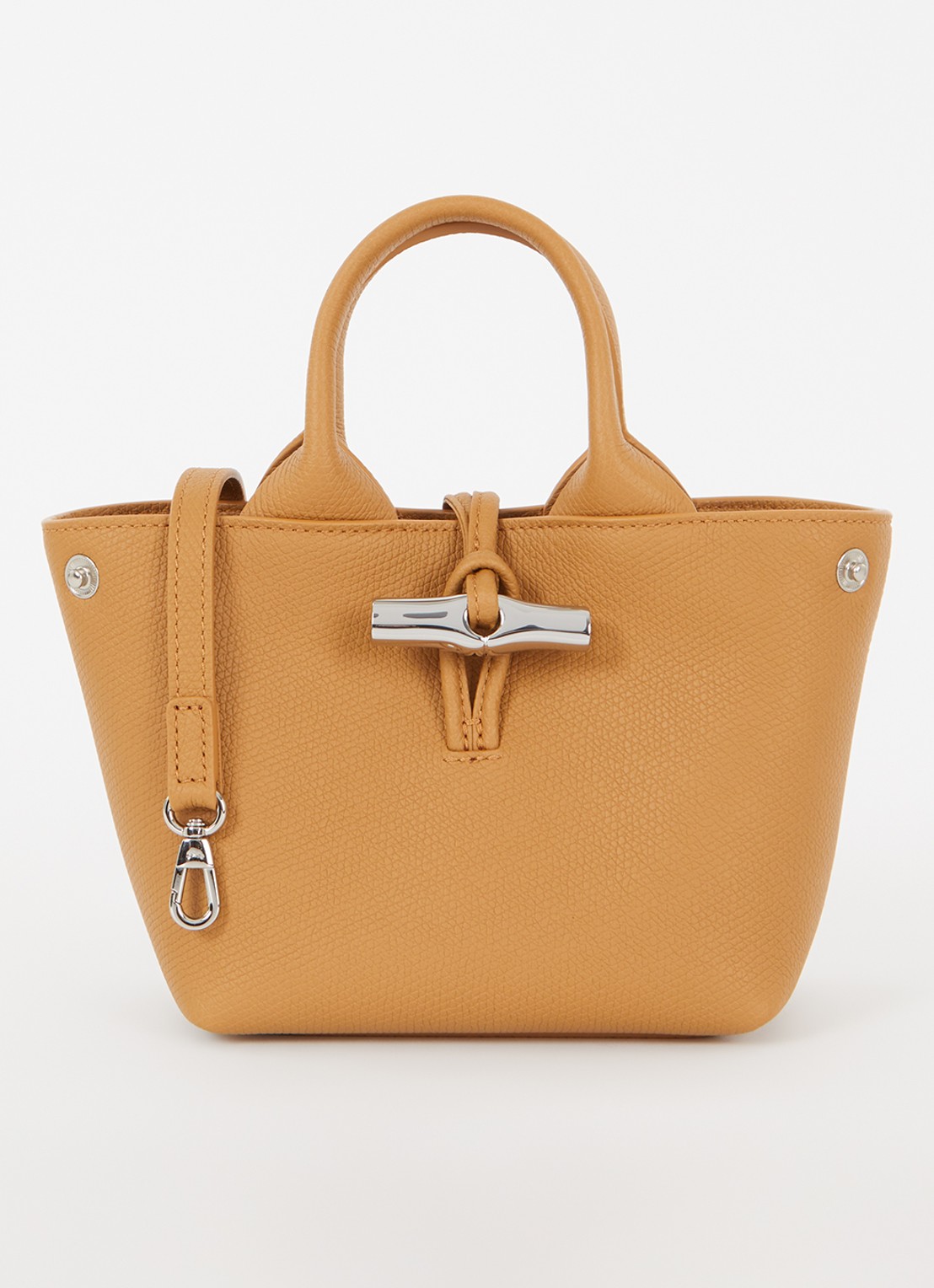 Longchamp Le Roseau handtas XS van leer - voorkant donkeroranje