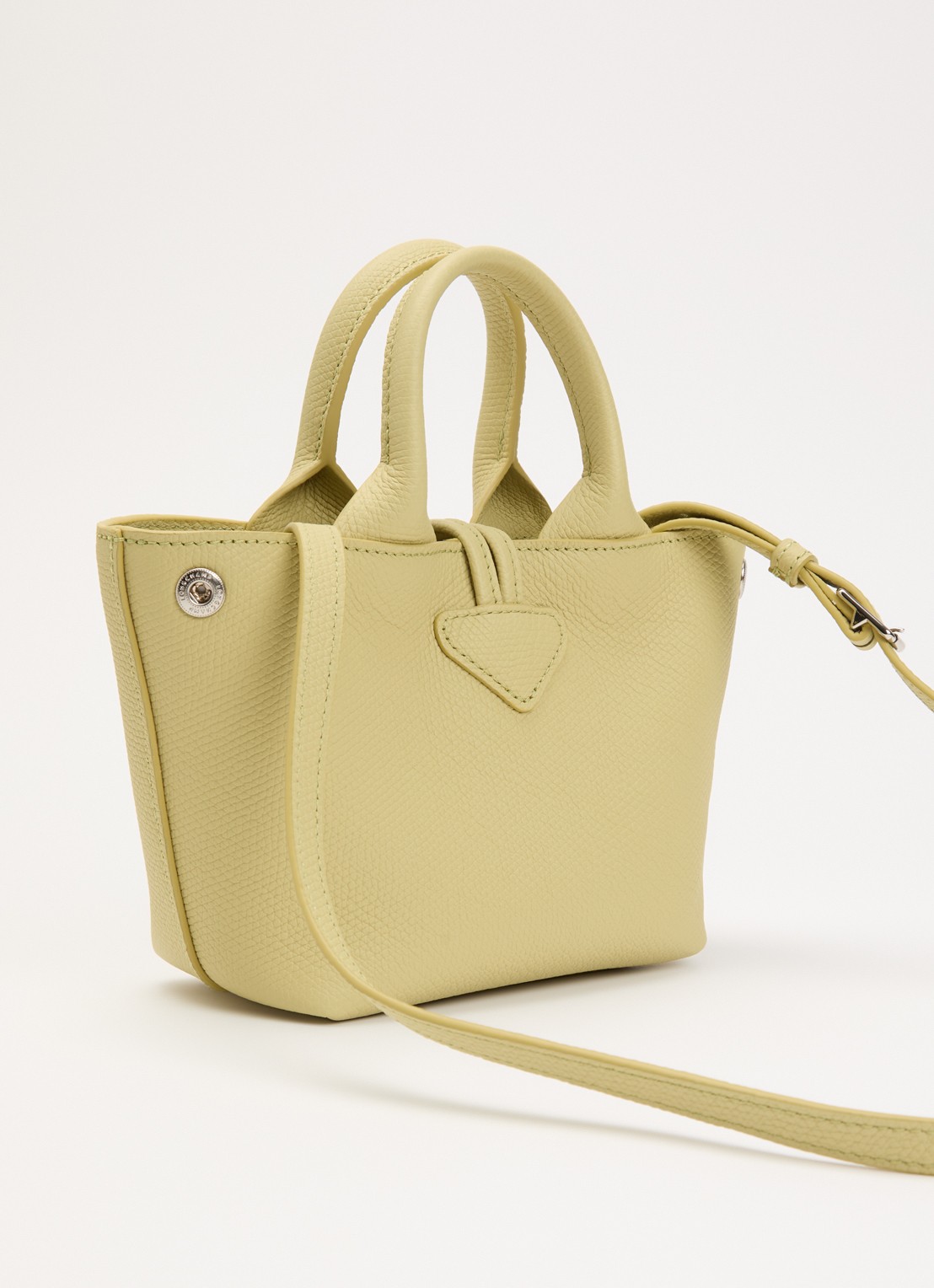 Longchamp Le Roseau handtas XS van leer - achterkant 7 lichtgroen