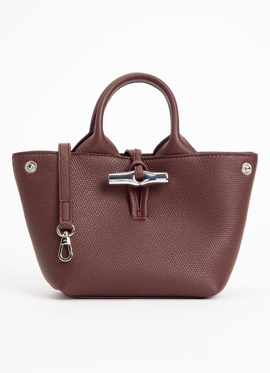Longchamp Le Roseau handtas XS van leer - voorkant bordeauxrood