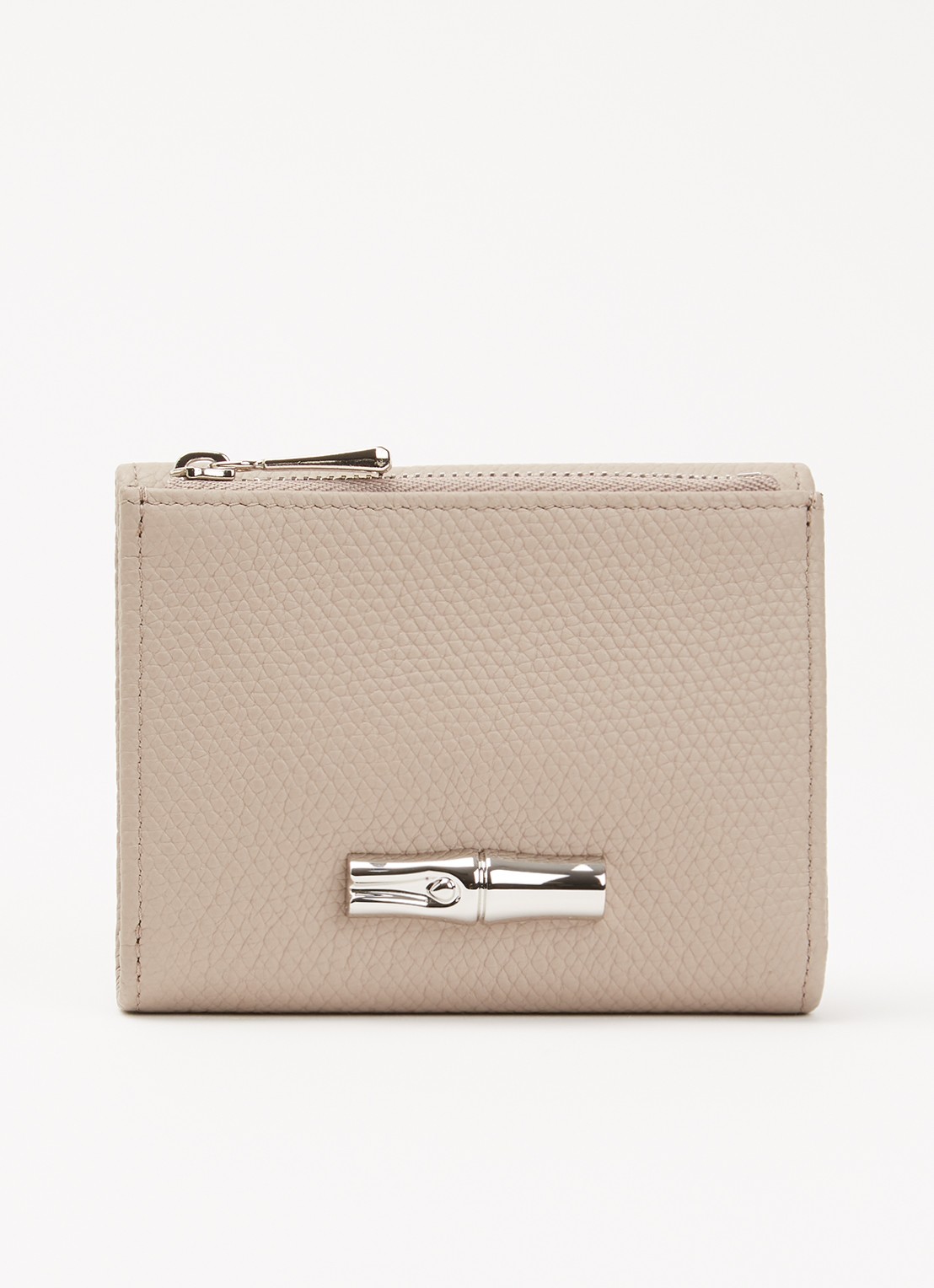 Longchamp Le Roseau portemonnee van leer met structuur - voorkant 2 donkerbeige