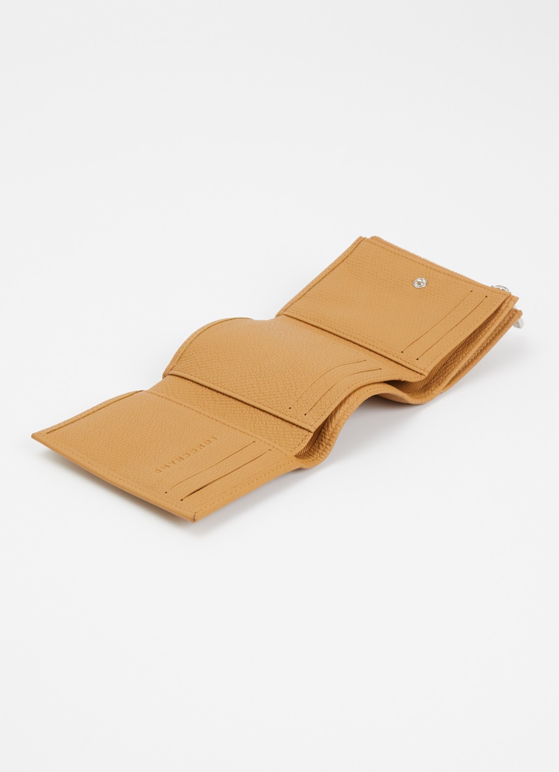 Longchamp Le Roseau portemonnee van leer met structuur - voorkant 3 cognac