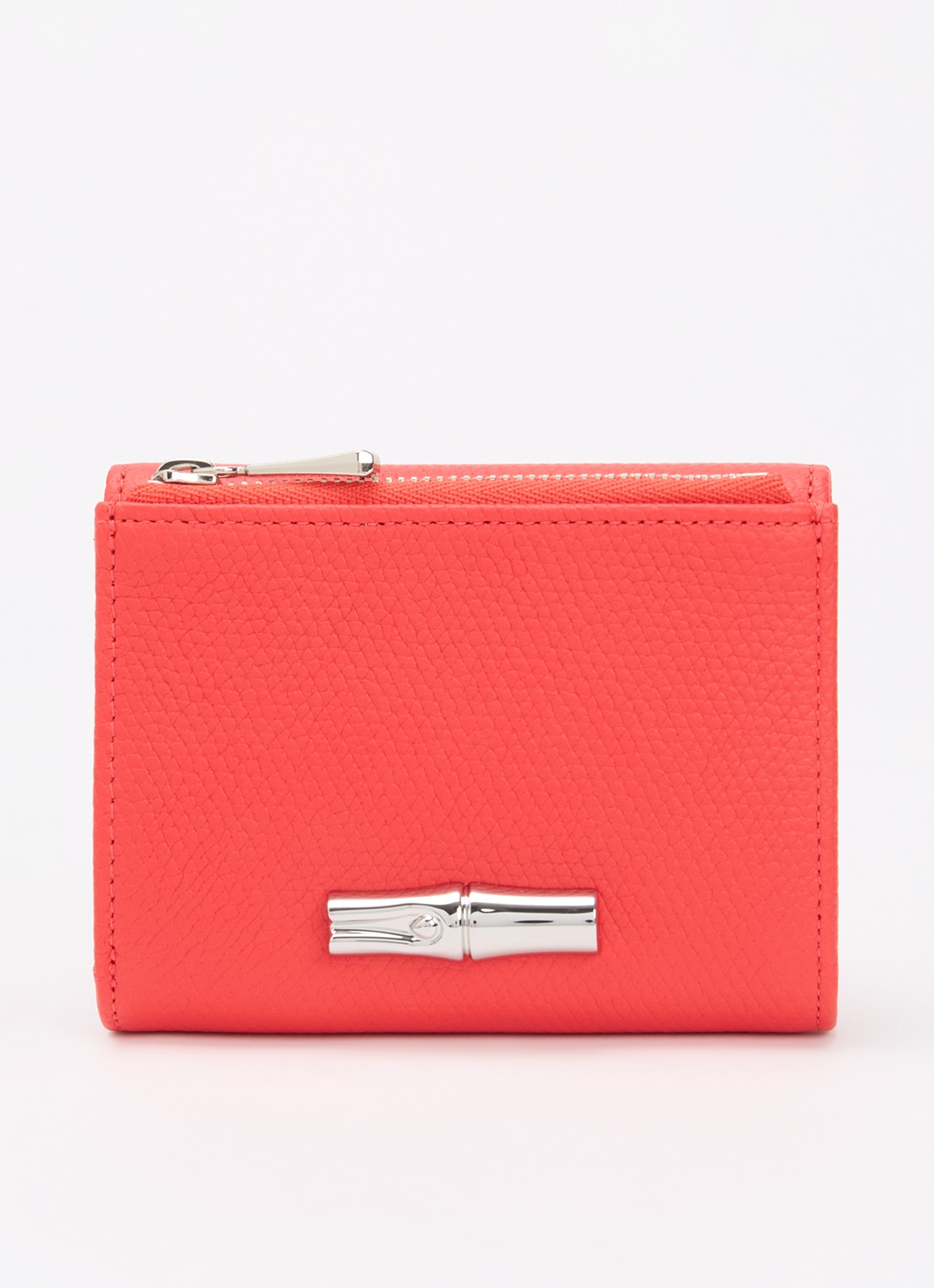 Longchamp Le Roseau portemonnee van leer met structuur - voorkant 2 rood