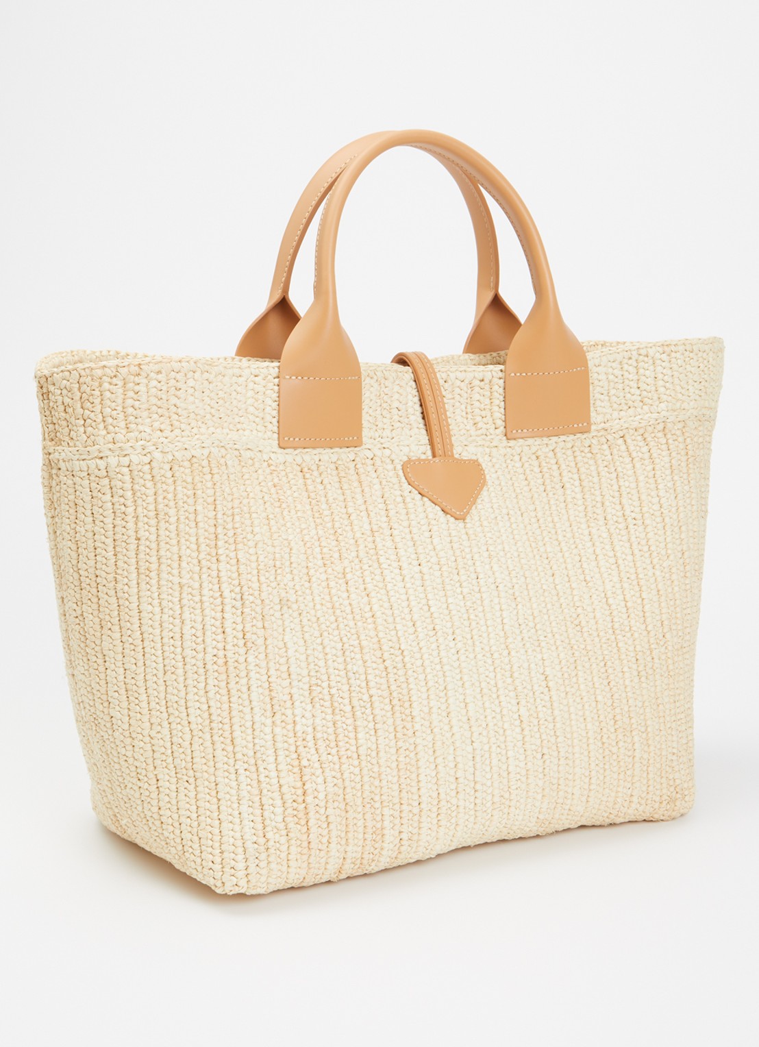 Longchamp Le Roseau schopper L van raffia met kalfsleren details - achterkant beige
