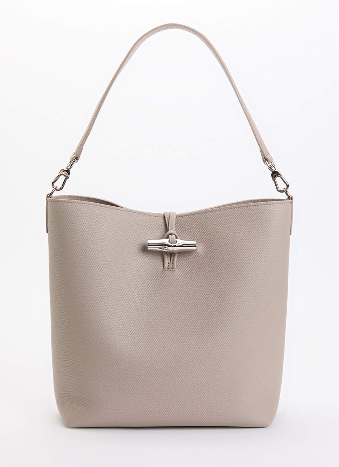 Longchamp Le Roseau schoudertas M van leer - voorkant beige