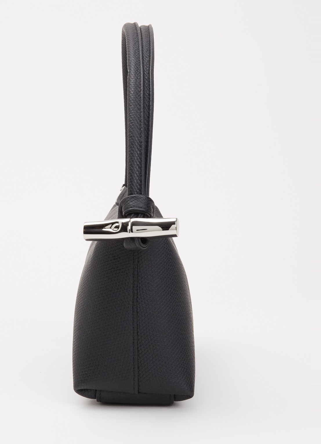 Longchamp Le Roseau schoudertas M van leer  - detail 4 zwart