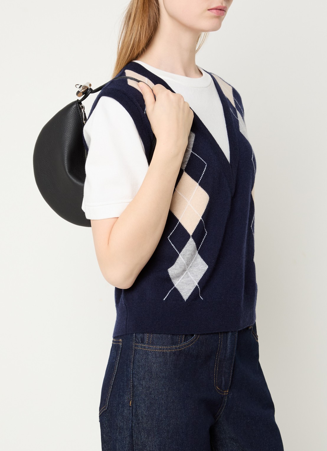 Longchamp Le Roseau schoudertas M van leer - voorkant 3 zwart