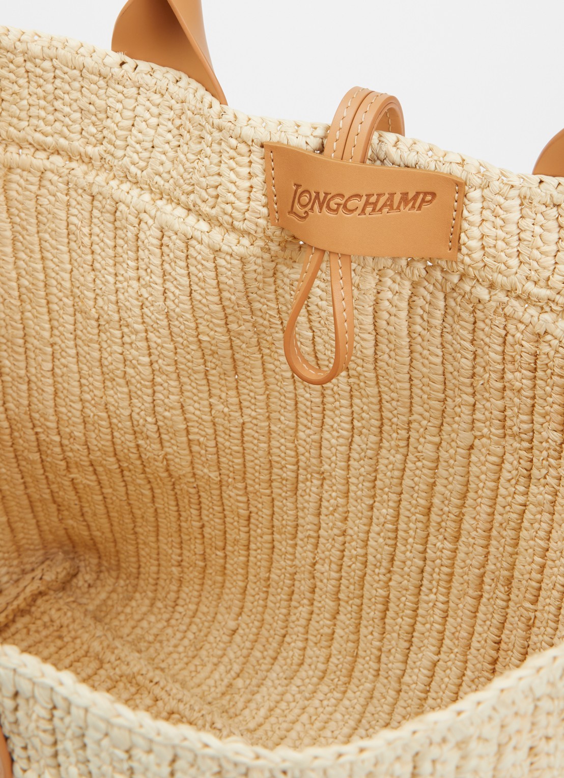 Longchamp Le Roseau shopper L van raffia met kalfsleren details - detail beige
