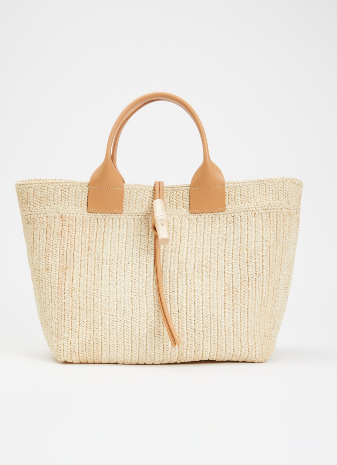 Longchamp Le Roseau shopper L van raffia met kalfsleren details - voorkant 5 beige