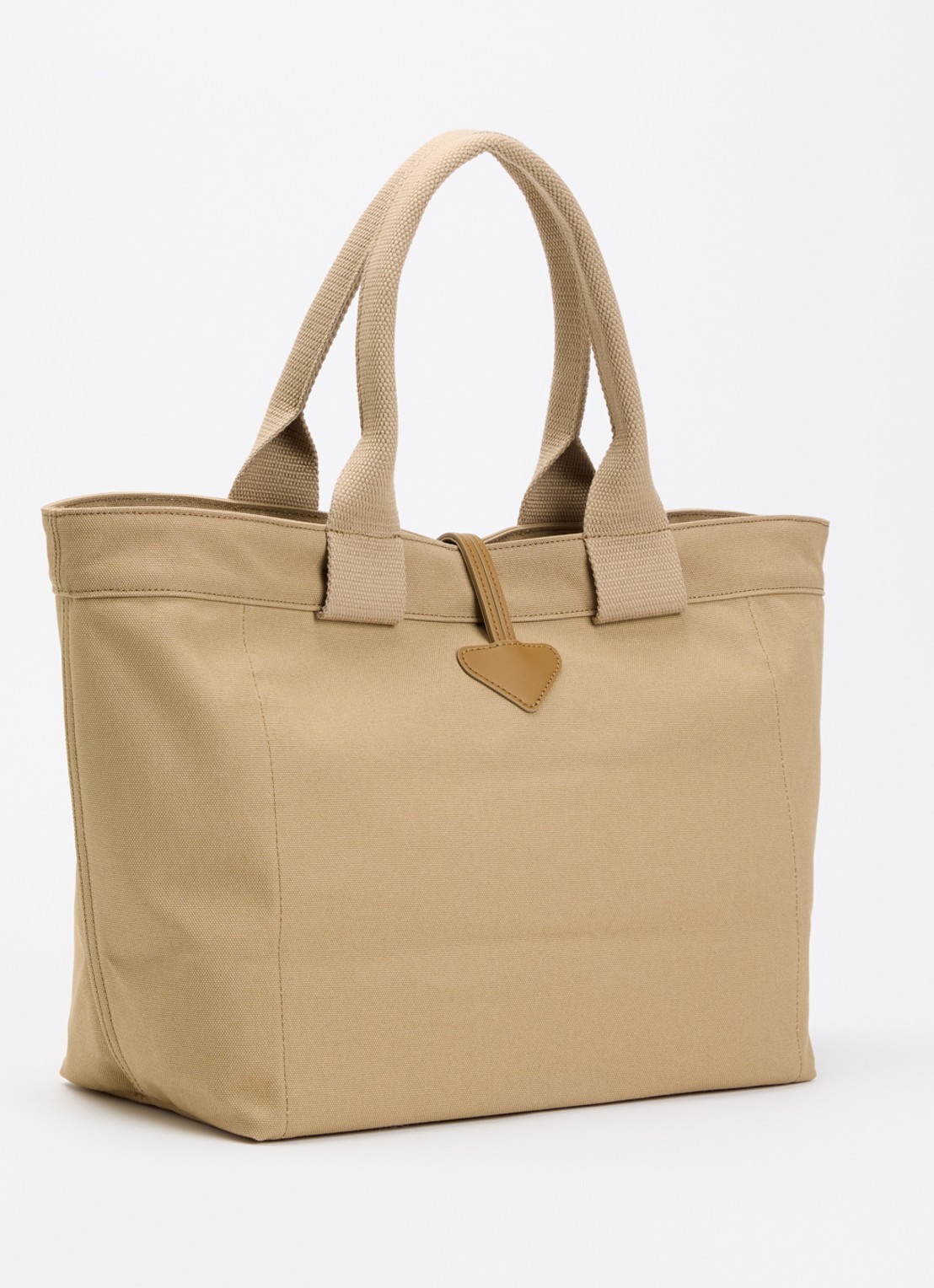 Longchamp Le Roseau shopper van canvas met leren details - achterkant camel