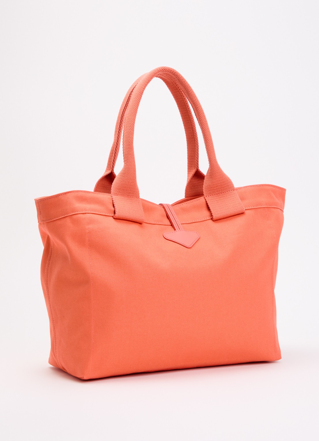 Longchamp Le Roseau shopper van canvas met leren details - achterkant koraalroze