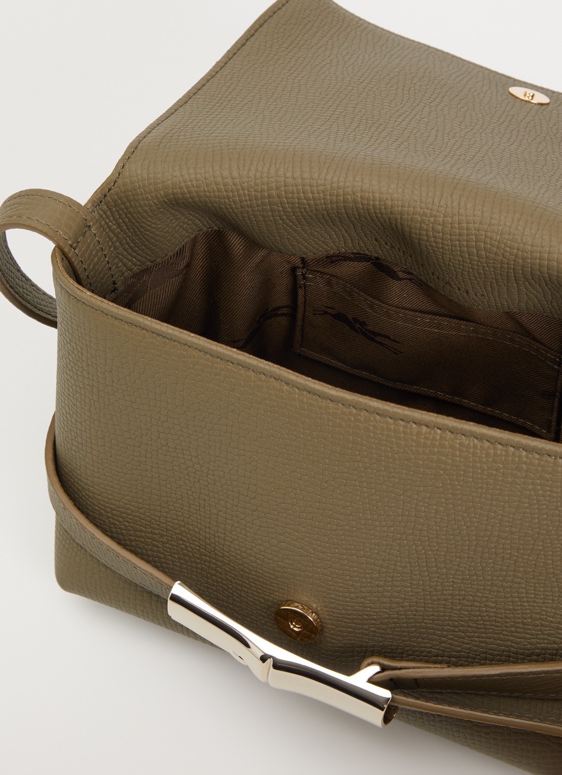 Longchamp Le Smart crossbodytas S van leer  - detail 2 olijfgroen