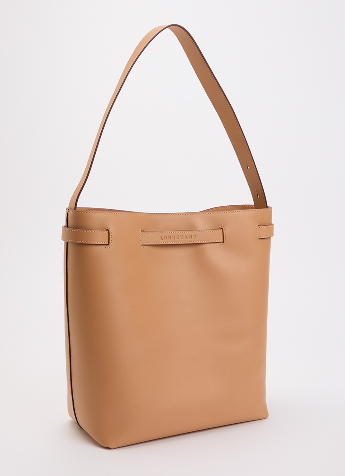 Longchamp Le Smart schoudertas L van kalfsleer met verstelbare schouderriem - achterkant camel