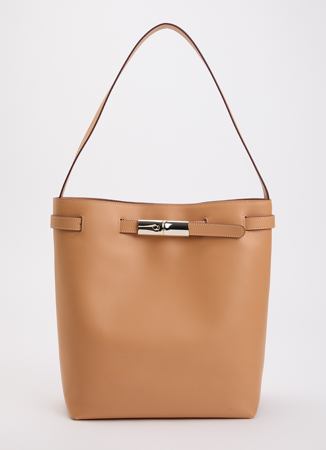 Longchamp Le Smart schoudertas L van kalfsleer met verstelbare schouderriem - voorkant 2 camel