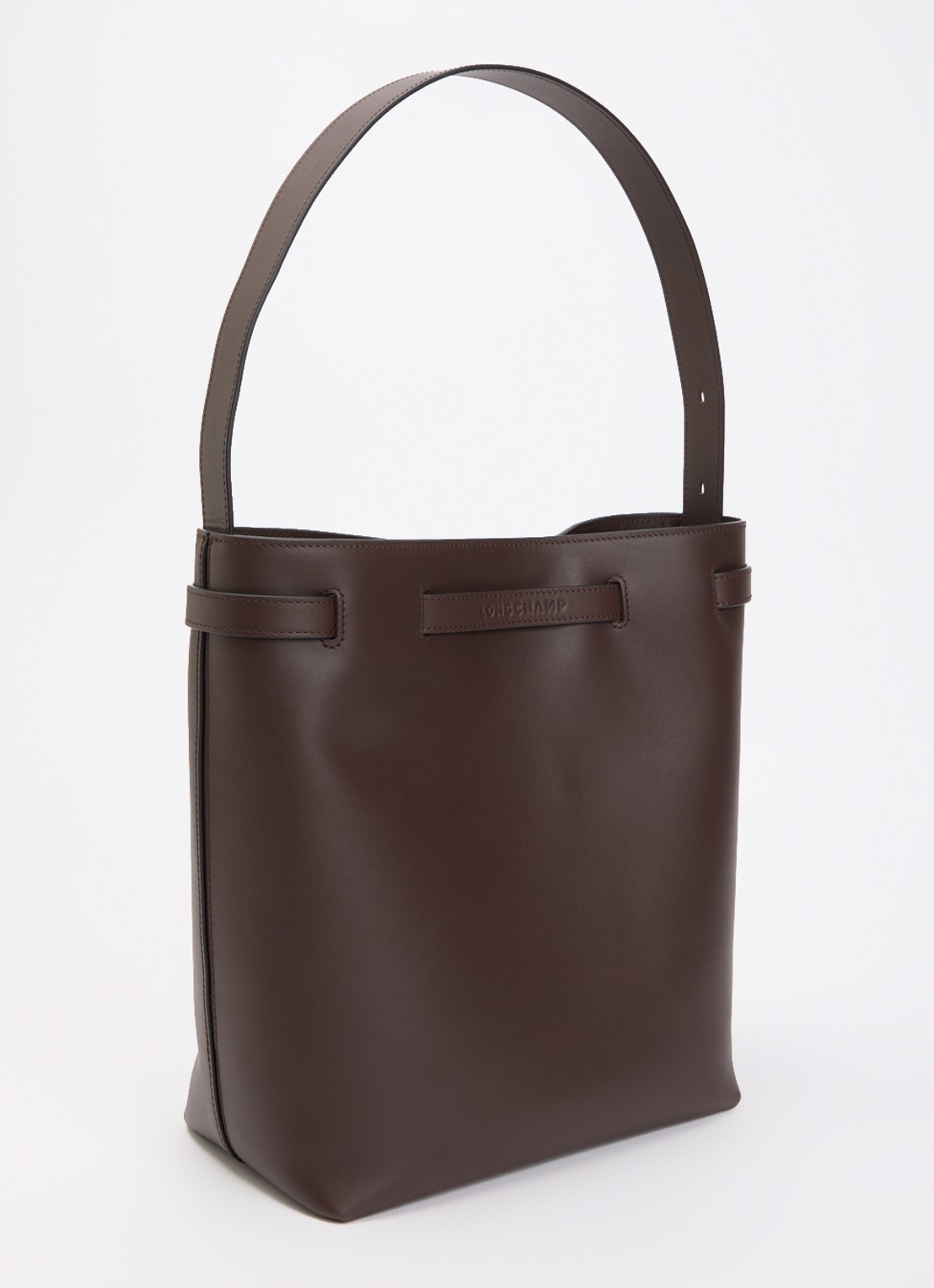 Longchamp Le Smart schoudertas van kalfsleer met verstelbare schouderriem - achterkant mahoniebruin
