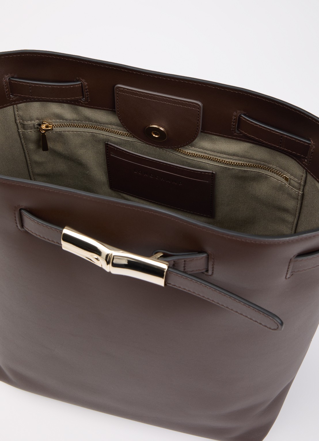 Longchamp Le Smart schoudertas van kalfsleer met verstelbare schouderriem - detail 3 mahoniebruin