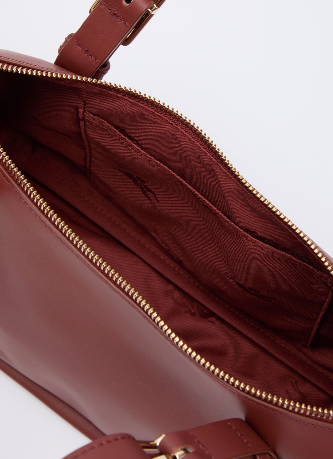 Longchamp Looong schoudertas L van leer - detail 3 roodbruin