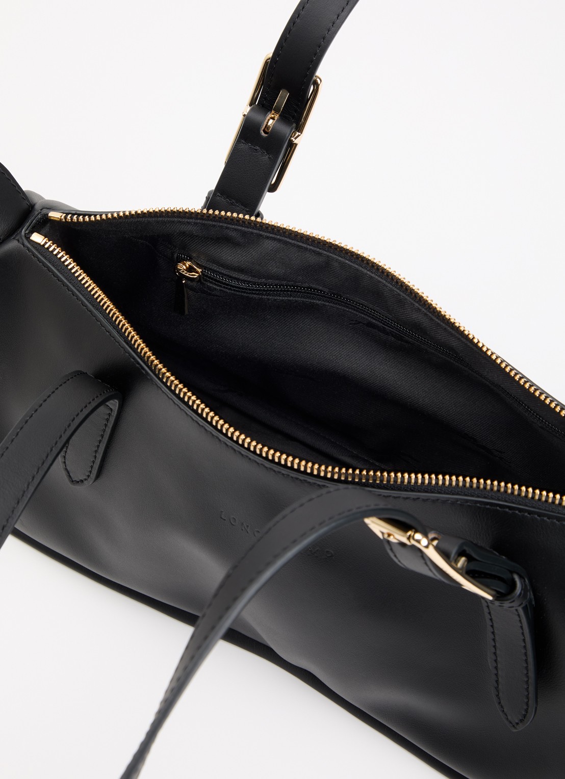 Longchamp Looong schoudertas L van leer - detail zwart