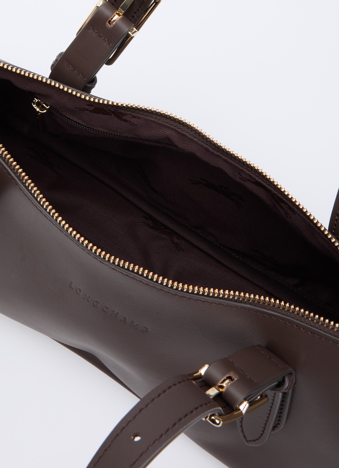 Longchamp Looong schoudertas van leer - detail 3 donkerbruin