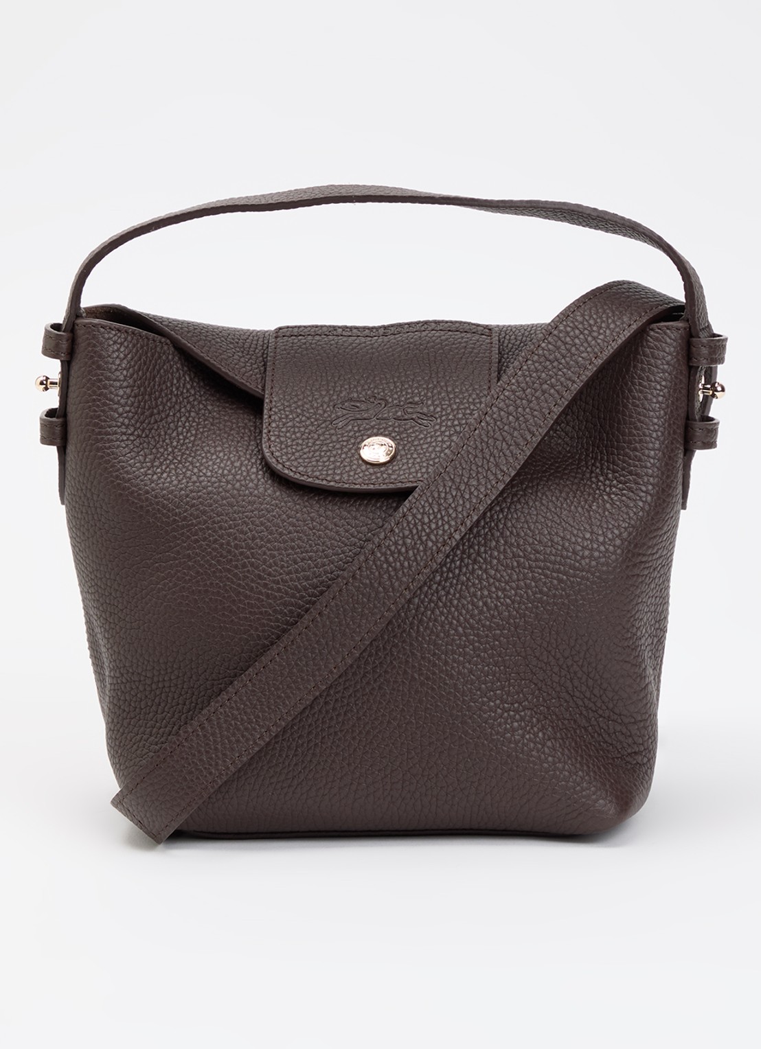 Longchamp Schoudertas van leer met logo  - voorkant 4 kastanjebruin