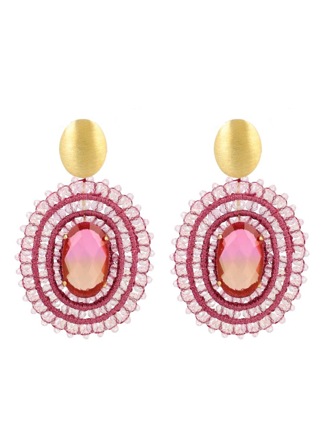 LOTT. gioielli Filled Oval 3 Rings with Stone L Jamie oorstekers verguld - voorkant 2 oudroze