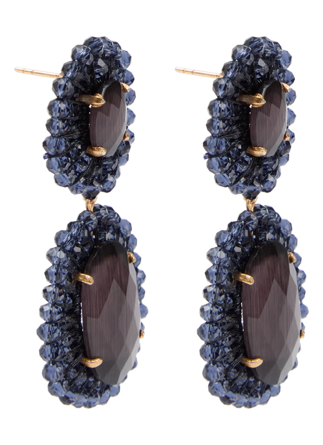 LOTT. gioielli Myron oorstekers met glaskralen verguld - voorkant 3 donkerblauw
