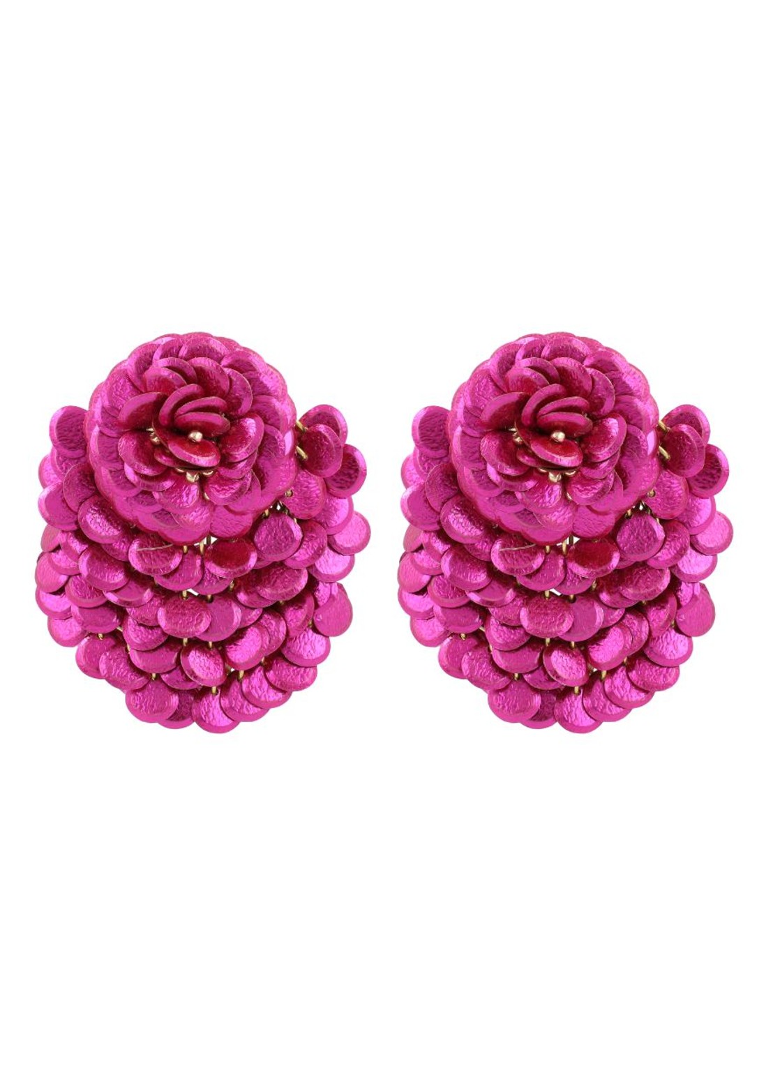 LOTT. gioielli Sequin Fan-Shaped Flower L oorstekers  - voorkant 2 fuchsia