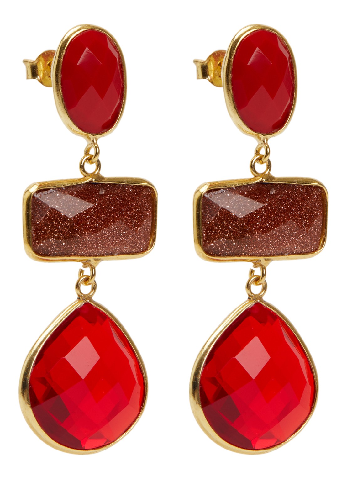 LOTT. gioielli Triple Shapes Lune oorstekers verguld - voorkant rood