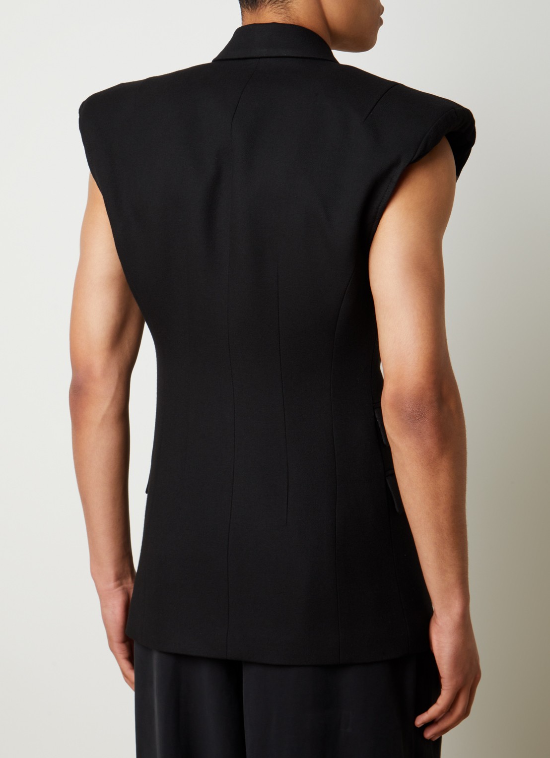Louis Gabriel Nouchi Mouwloze double-breasted slim fit colbert in alpaca wolblend - achterkant zwart