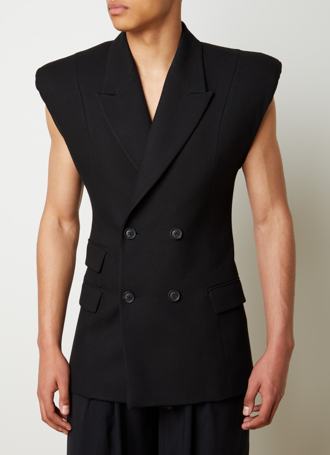 Louis Gabriel Nouchi Mouwloze double-breasted slim fit colbert in alpaca wolblend - detail 4 zwart
