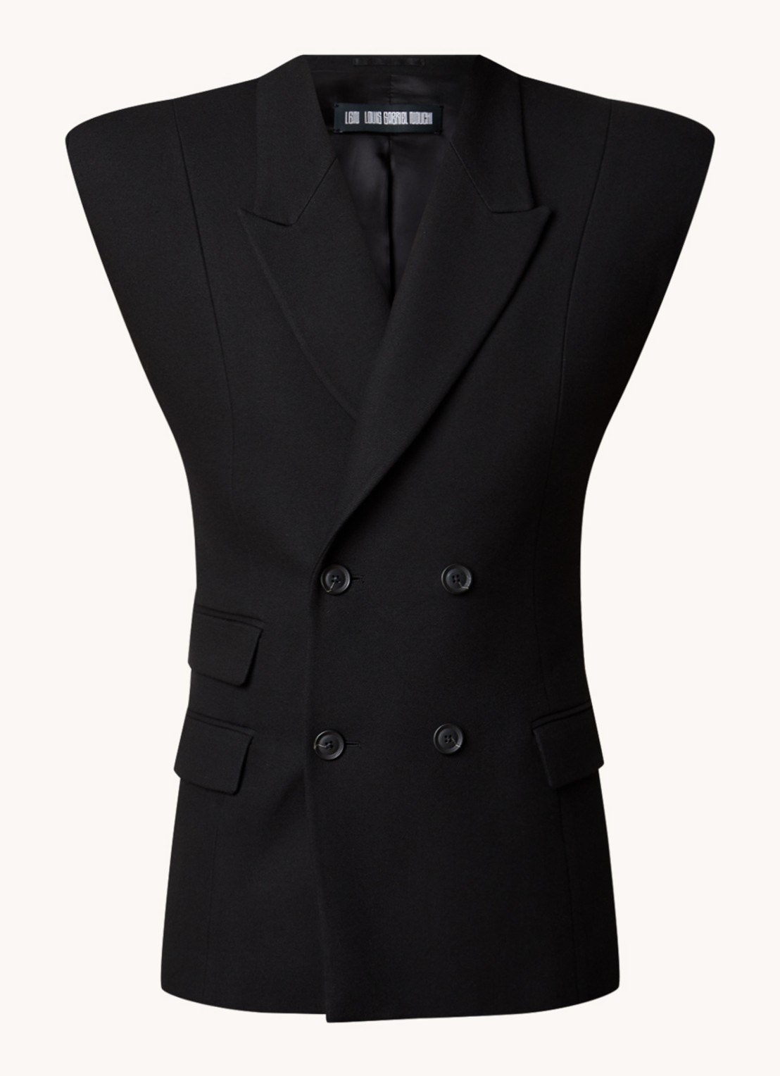 Louis Gabriel Nouchi Mouwloze double-breasted slim fit colbert in alpaca wolblend - voorkant 2 zwart
