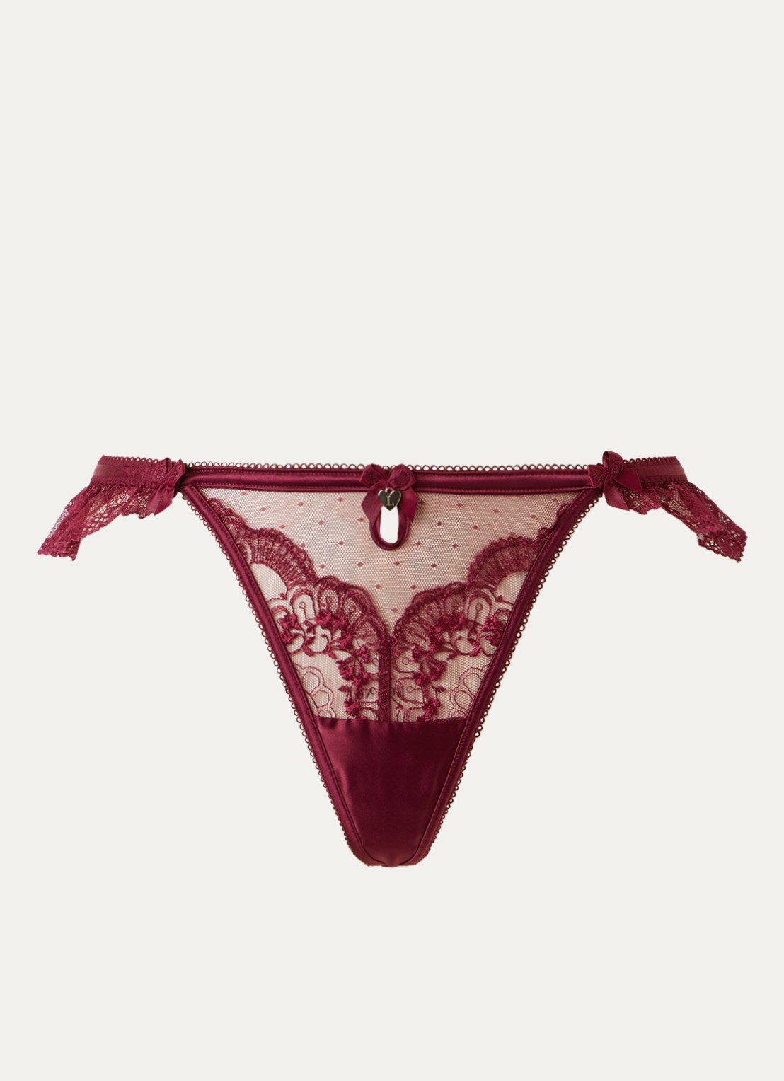 Lounge Angelica string van mesh met borduring - voorkant bordeauxrood