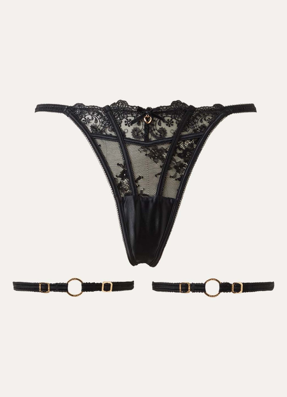 Lounge Arabelle string van mesh - voorkant 2 zwart