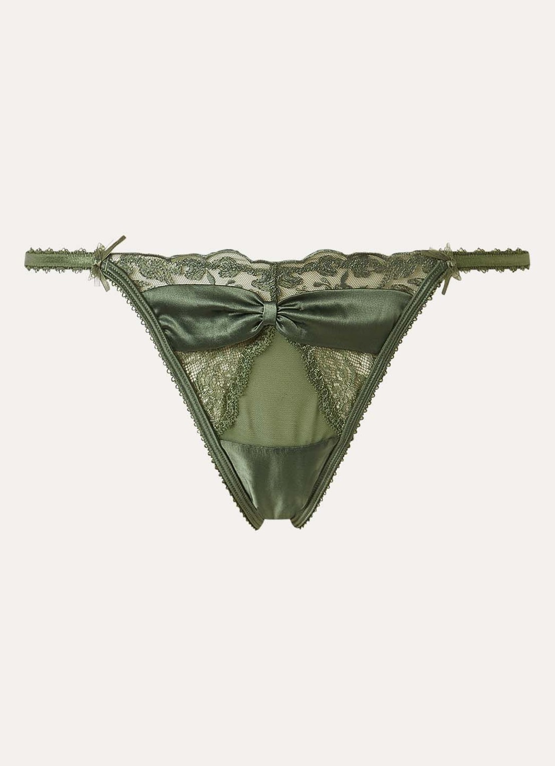 Lounge Attract string van kant met strikdetail - voorkant 3 olijfgroen
