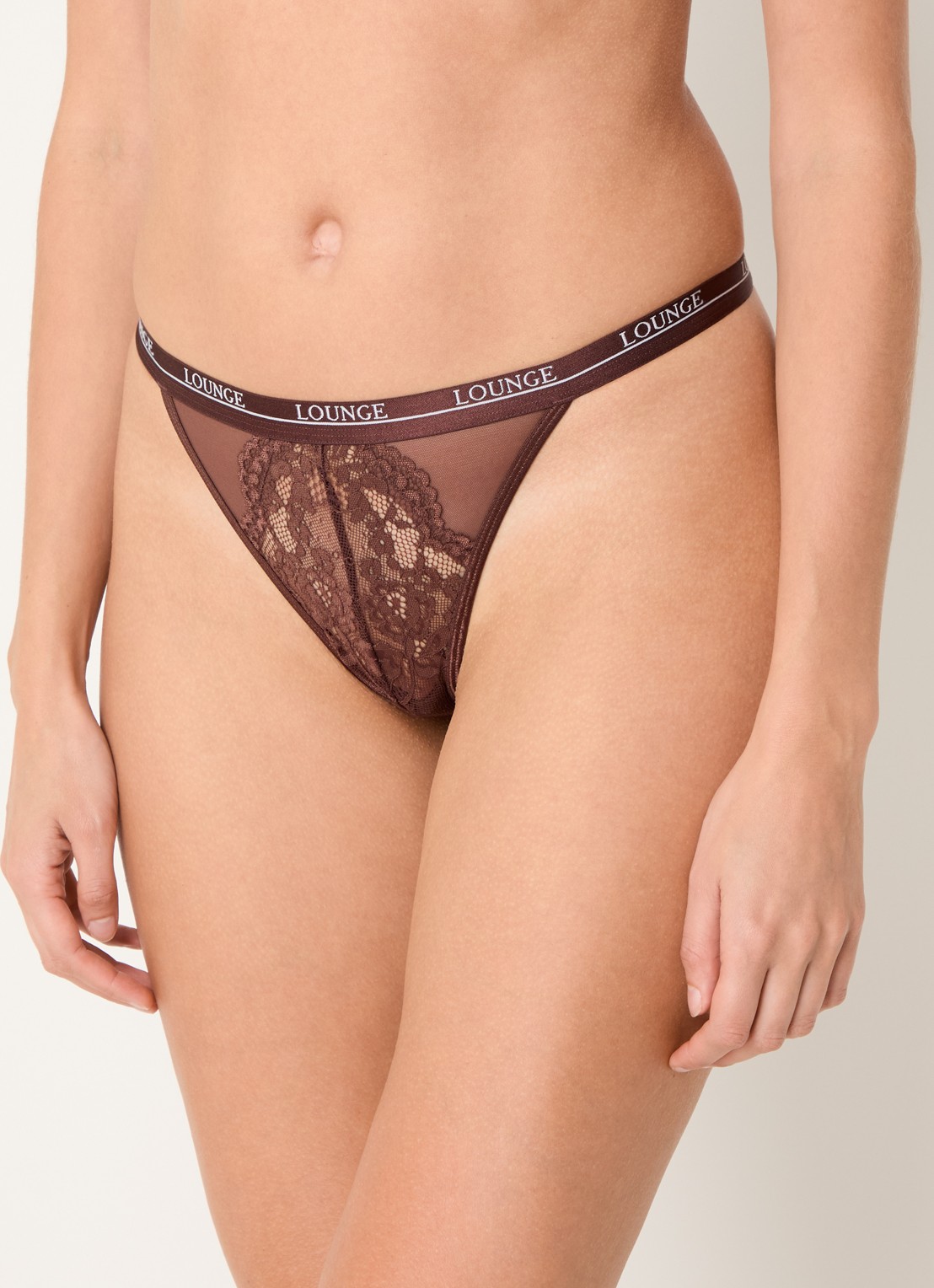 Lounge Blossom tanga met logoband - detail 4 bruin