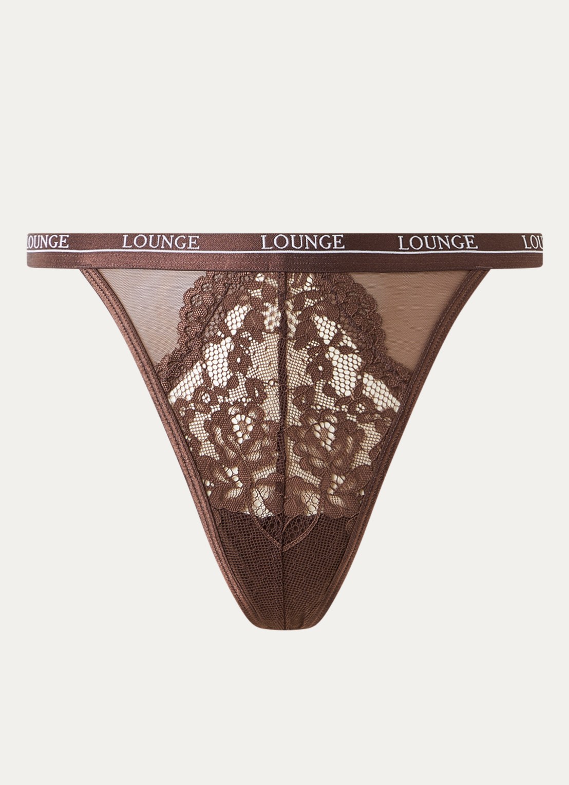 Lounge Blossom tanga met logoband - voorkant 2 bruin