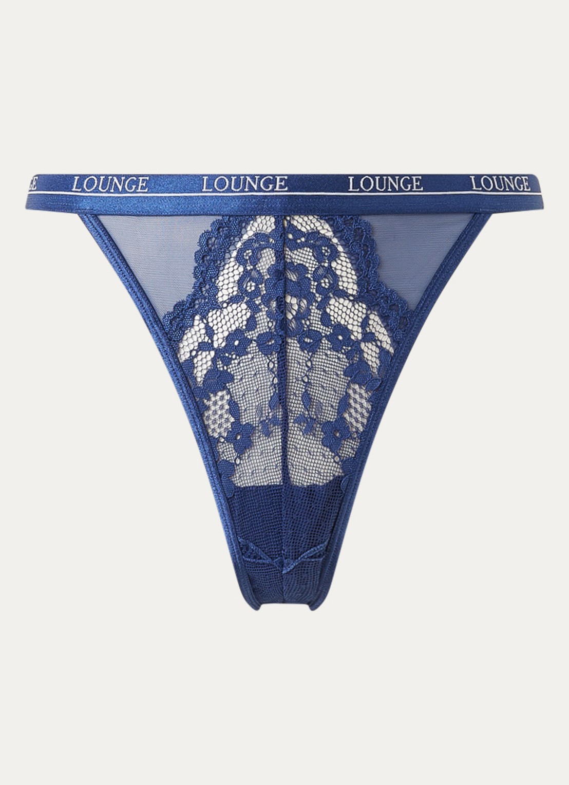 Lounge Blossom tanga met logoband - voorkant 3 donkerblauw
