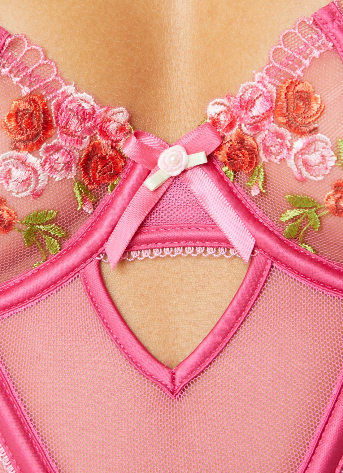 Lounge Camellia body van mesh met bloemborduring - detail 5 roze